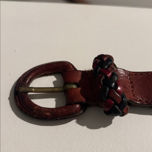 VTG Tri-color Braided Woven 100% Leather Belt SZ 44 XL 90s thin belt versatile main image 4